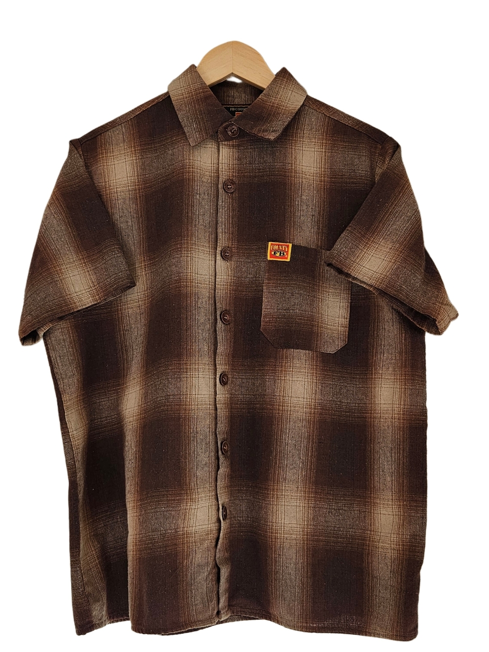FB County Short Sleeve Brown Ombre Plaid Checker Shirt Small